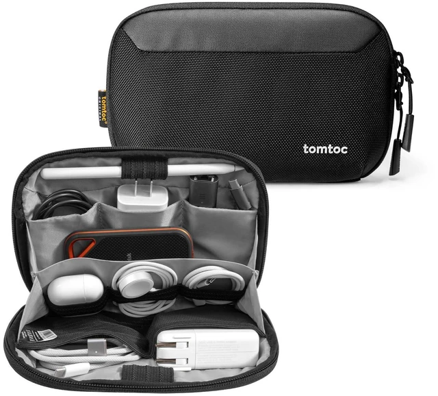 Main image of Travel Cable Organizer Pouch, Electronics Accessories Organizer Portable Waterproof Double Accessories Carry Case for Cord, Charger, Cables, USB Drive, Black