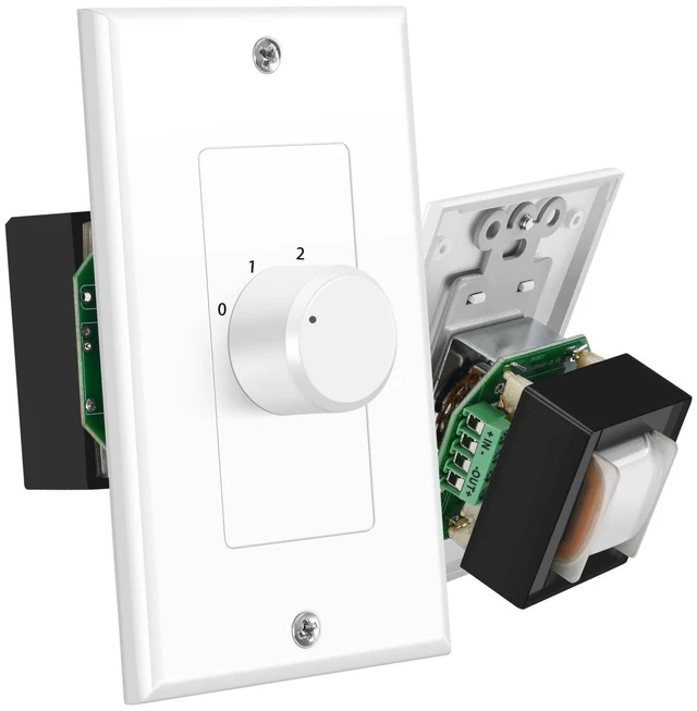 Main image of 100W in-Wall Speaker Volume Control Plate, 5-Step Rotary Knob, White