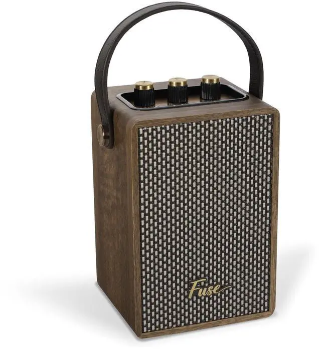 Main image of Andle Vintage Retro Bluetooth Speaker with Vegan Leather Handle | Portable Speaker with Smartphone Connection | USB & AUX Input | Stylish Brown Wood Exterior