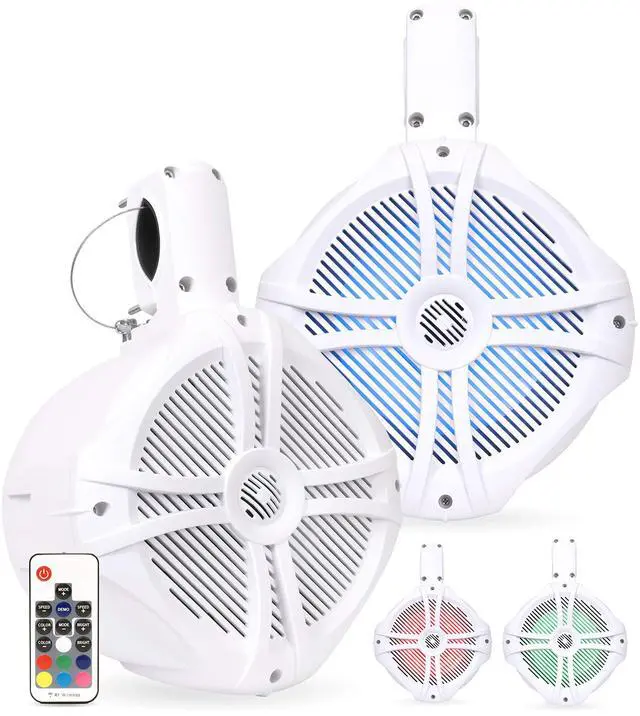 Main image of BWT8LED 600W Peak (300W RMS) 8" White Marine Tower Speakers | With Multi-Color LED Lighting and Remote for Boats/ATV/UTV/Motorcycles/SxS/Golf Cart