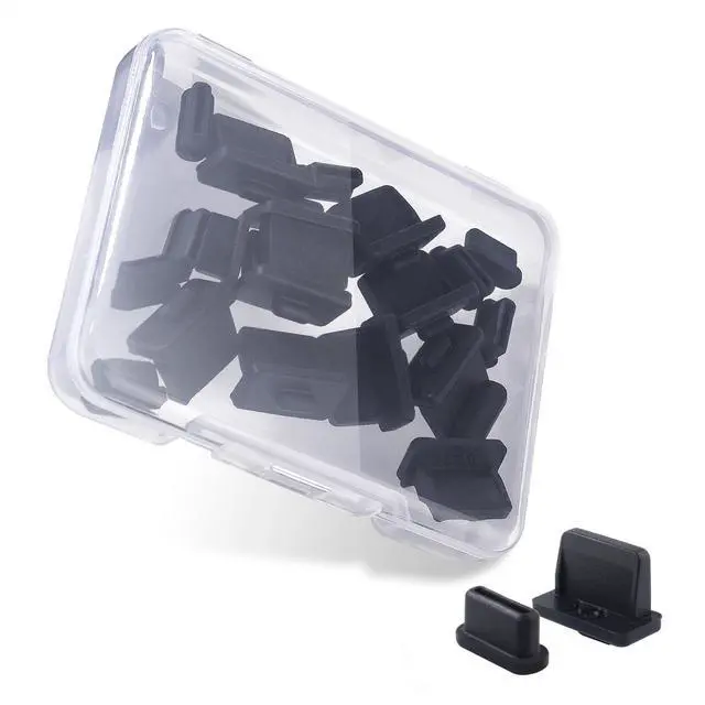 Main image of Combo-Pack USB-C and USB Port Covers - 10x USBC & 10x USBA Covers in Black (USBA Dust Cover, USBC Caps/Protector Plug)