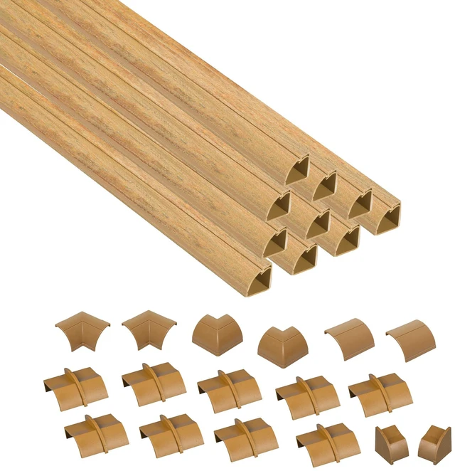 Main image of 157in Stainable Wood-Effect Corner Cable Concealer Multipack, Floor Wire Hider, Quarter Round Cord Cover, Organize Cords in Corners, Floor Molding - 10x 15.7in Lengths & Accessories