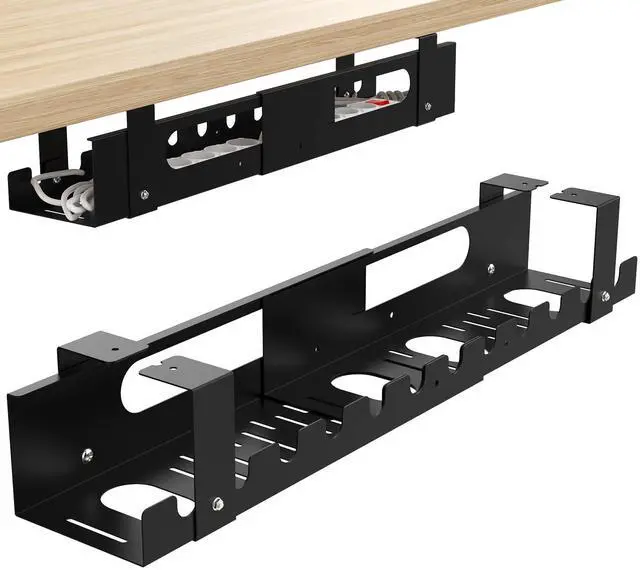 Main image of 2PACKS Cable Management Under Desk Tray Adjustable Large Under Table Cord Wire Organizer for Standing Desk