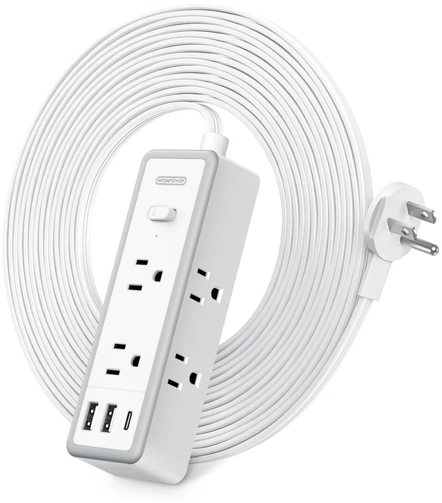 Main image of Flat Plug Power Strip, Extension Cord 25 ft, 9-in-1 Ultra Thin Extension Cord with 6 AC and 3 USB Ports(1 USB C), Compact Power Strip, Office, College Dorm Essentials