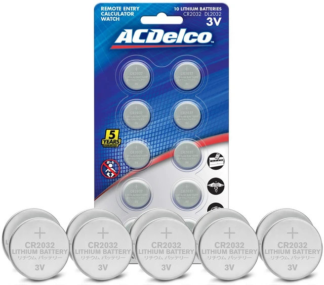 Main image of Powermax ACDelco CR2032 3V Lithium Coin Cell Battery, Watch and Electronics Button Batteries, 10-Count,Silver,AC669