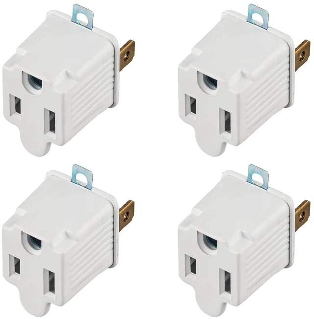 Main image of 3 Prong to 2 Prong Outlet Plug Adapter Grounding Converter Socket 4 Pack | Wall Outlet Plug for Travel and Business , 15A/125V, White