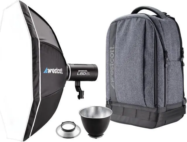 Main image of Westcott L60-B Bi-Color COB LED 1-Light Backpack Kit with Rapid Box Octa-S  Ultra Reflector  9 FX Modes  97+ CRI  98+ TLC  15 000 Lux at 1meter for Photography & Video Lighting