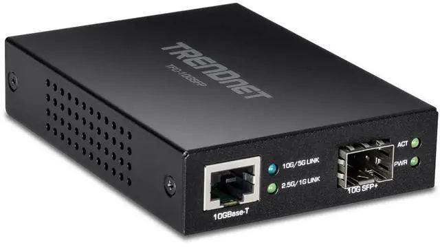 Alt view image 6 of 7 - TRENDnet 10GBASE-T to SFP+ Fiber Media Converter, TFC-10GSFP, 1 x 10G RJ-45 Port, 1 x 10Gbps SFP+ Slot, SFP+ to 10G RJ-45, Power Adapter Included