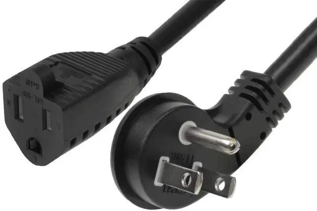 Main image of 1ft 16/3 AWG Ultra Low Profile NEMA 5-15P Right Angle to NEMA 5-15R Power Cord, Black
