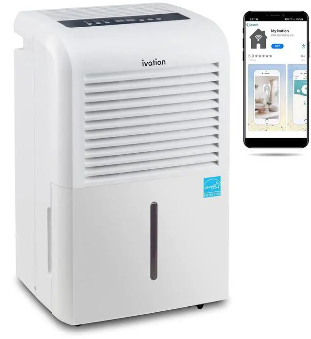 Main image of Ivation 4,500 Sq Ft Smart Wi-Fi Energy Star Dehumidifier with App, Continuous Drain Hose Connector, Programmable Humidity, 2.25 Gal Reservoir for Medium and Large Rooms (4,500 Sq Ft)