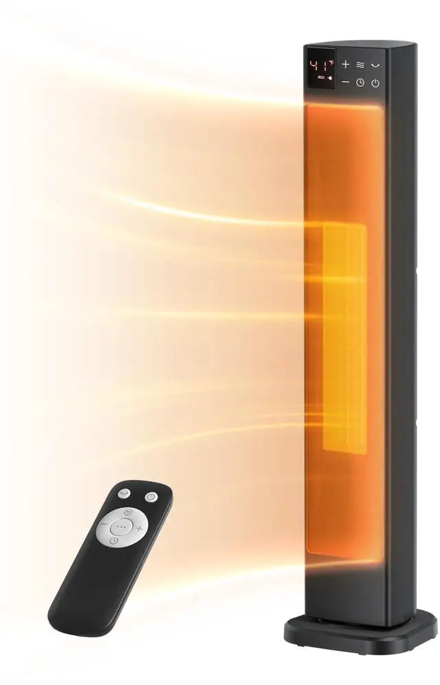 Alt view image 4 of 7 - 30 Ceramic Tower Space Heater with Adjustable Thermostat for Large Room, 75° Oscillation, Remote Control & 12H Timer, Tip-Over Switch & Overheating Protection, 1500W, PHF15RSAPH30, Black