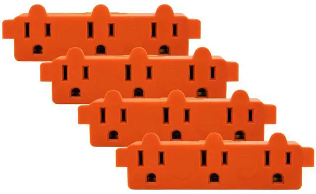 Main image of Heavy Duty 3 Grounded Multi Outlet Adapter, Orange Wall Plug, 4 Pk