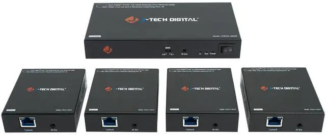 Alt view image 15 of 15 - J-Tech Digital 1x4 HDMI Extender Splitter Combo Over Cat5e/Cat6 cable up to 164 feet (50 meters) at 1080P with Local Loop out and Bi-directional IR control (JTDHDEX1x4)