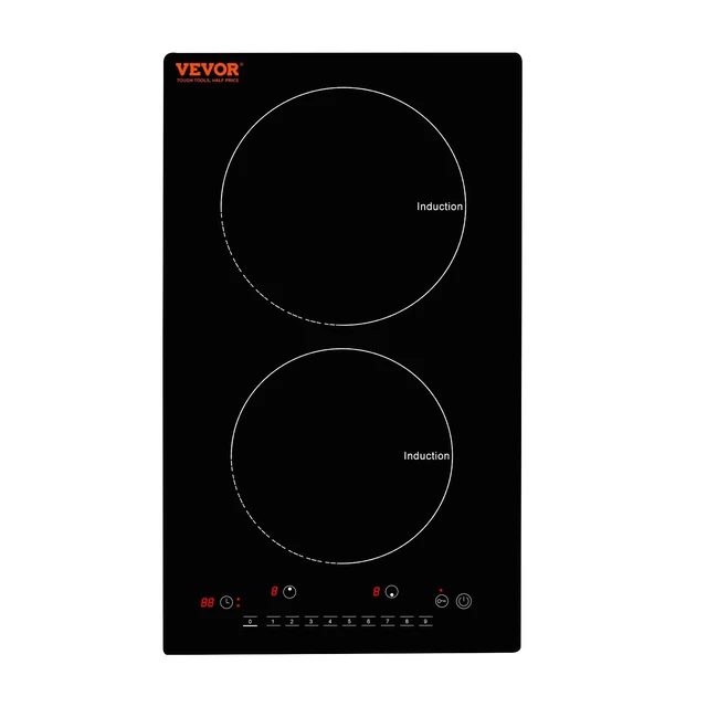 Alt view image 8 of 8 - Electric Cooktop, 2 Burners, 12'' Induction Stove Top, Built-in Magnetic Cooktop 1800W, 9 Heating Level Multifunctional Burner, LED Touch Screen w/ Child Lock & Over-Temperature Protection