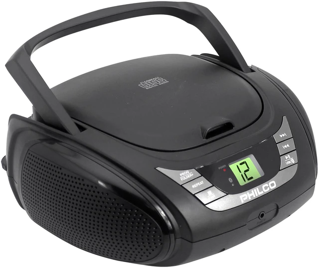 Main image of Portable Bluetooth Boombox with CD Player CD Player is Compatible with MP3/WMA/CD-R/CD-RW CDs AM FM Radio with Bluetooth 3.5mm Aux Input Stereo Sound LED Display AC/Battery Powered