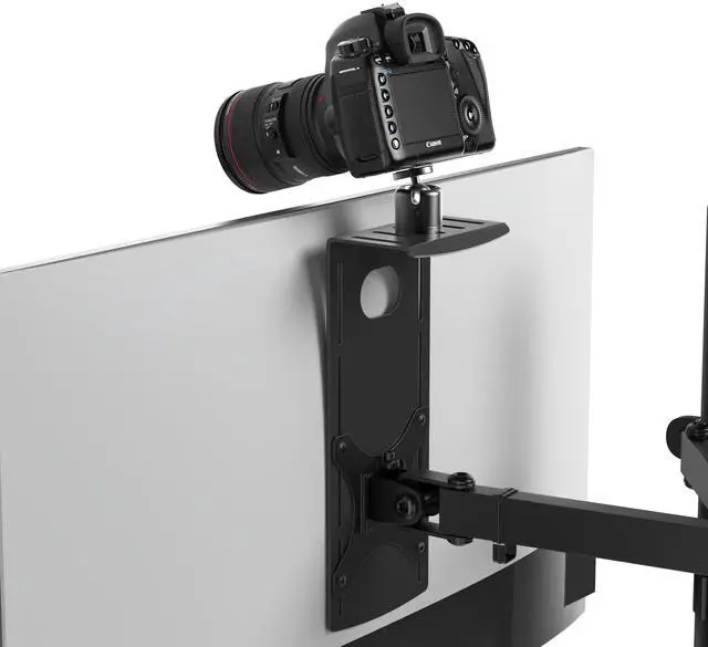 Main image of DSLR Monitor Mount Small, Desk Camera Mounting, Light Webcam, Microphone Shelf for Monitor VESA Arm, Replace Clamp Tripods, 100x100mm Patterns, Aluminum, Hardware Included