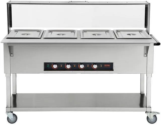 Main image of VEVOR 4-Pan Commercial Food Warmer, 4 x 20.6QT Electric Steam Table, 2000W Professional Buffet Catering Food Warmer with Acrylic Sneeze Guard, Food Grade Stainless Steel Server for Party Restaurant