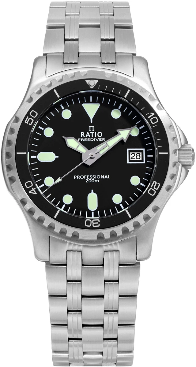 Alt view image 6 of 6 - Ratio FreeDiver Professional Sapphire Crystal Black Dial Quartz RTF005 200M Mens Watch