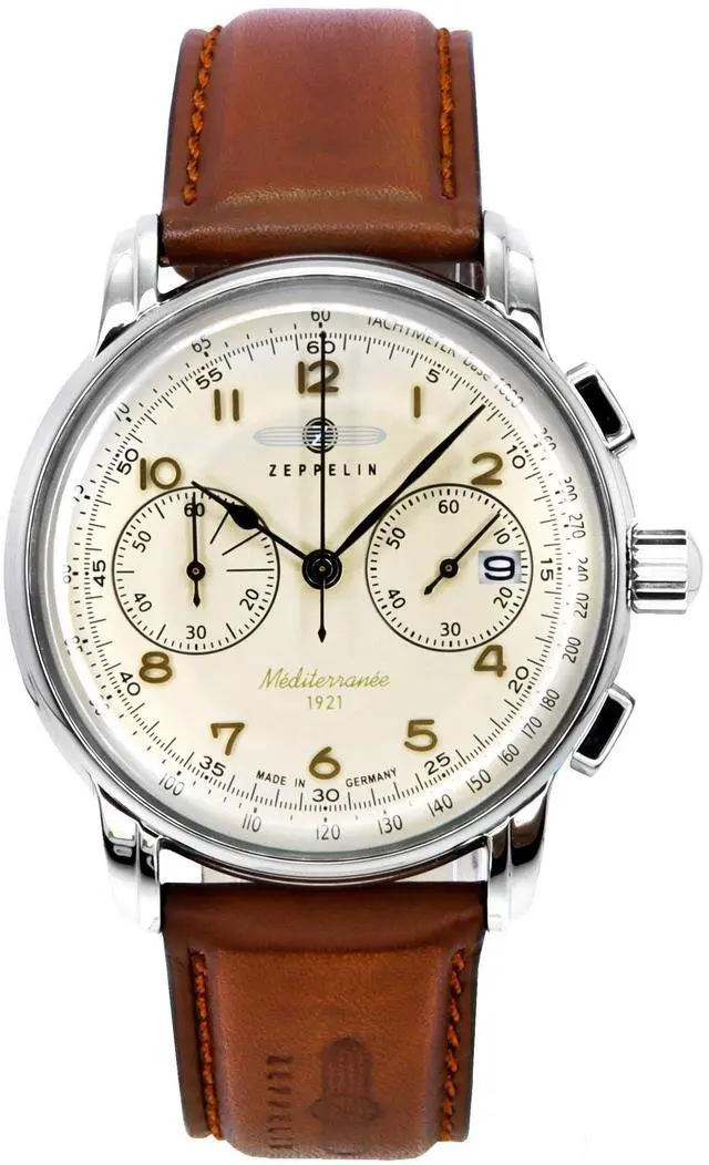 Alt view image 4 of 4 - Zeppelin Mediterranee Chronograph Tachymeter Beige Dial Quartz Z96705 Mens Watch