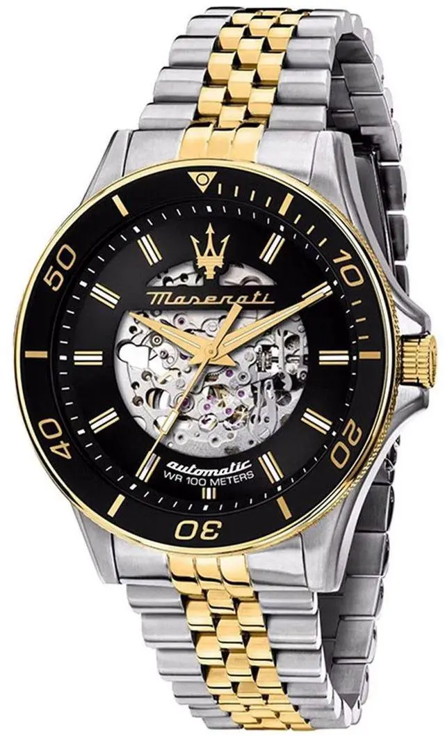 Main image of Maserati Sfida Two Tone Stainless Steel Skeleton Black Sunray Dial Automatic R8823140010 100M Men'S Watch