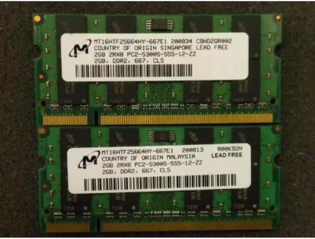 Main image of 4GB 2x2GB 2Rx8 Non-ECC DDR2 PC2-5300S MT16HTF25664HY-667E1 Laptop Memory