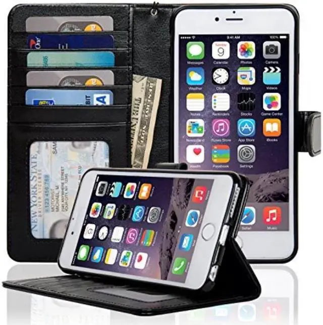 Alt view image 6 of 8 - NAVOR® Protective Flip Wallet Case for iPhone 6 Plus / 6S Plus  [5.5 Inch] - Black