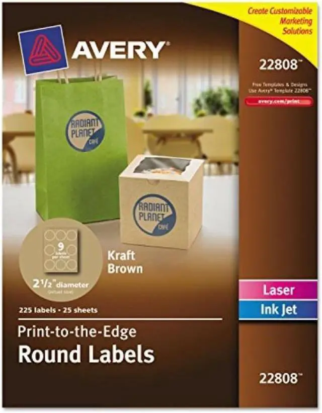 Alt view image 5 of 20 - Avery Round Print-to-the-Edge Labels 2 1/2" dia Brown Kraft 225/PK 22808