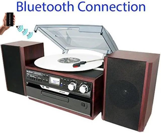Alt view image 2 of 11 - 7-in-1 Boytone BT-24DJM Turntable with Bluetooth Connection, 3 Speed 33, 45, 78 Rpm, CD, Cassette Player AM, FM USB, SD
