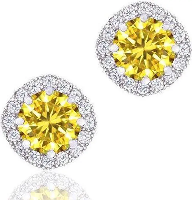 Alt view image 5 of 5 - 18k White Gold Plated Cubic Zirconia Cushion Shape Halo Stud Earrings (1.90 carats) by ORROUS & CO