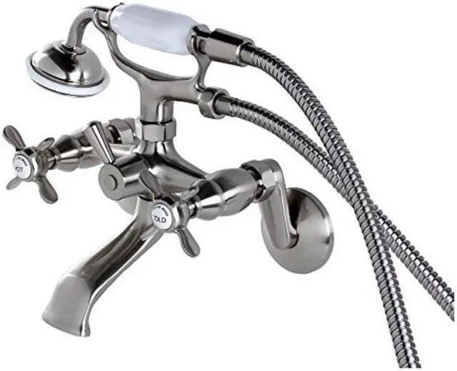 Alt view image 2 of 10 - Kingston Brass KS286SN Essex 3" - 9" Adjustable Centers Wall Mount Clawfoot Tub Filler with Hand Shower, Satin Nickel