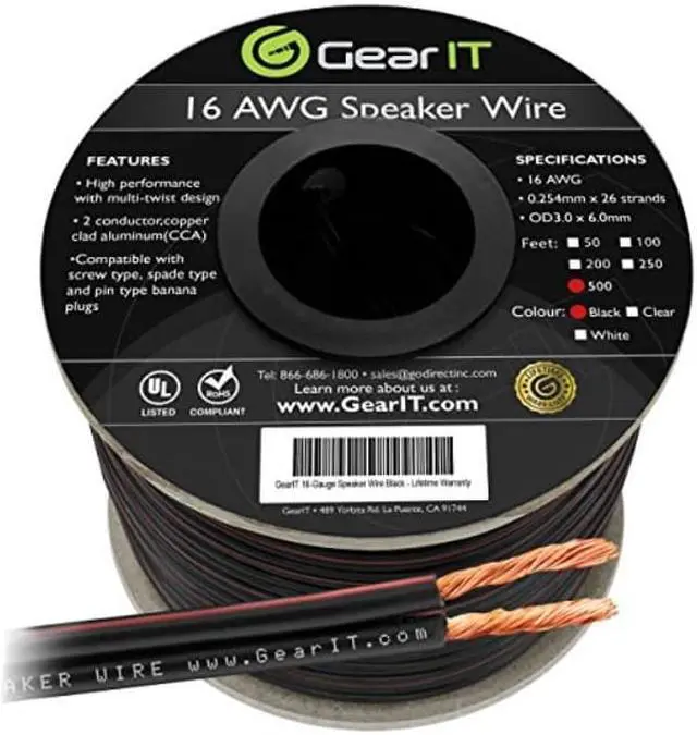 Alt view image 3 of 4 - 16 Gauge Speaker Wire, GearIT 500 ft 16AWG for Home Theater and Car Audio Installation High Quality Speaker Wires, Black