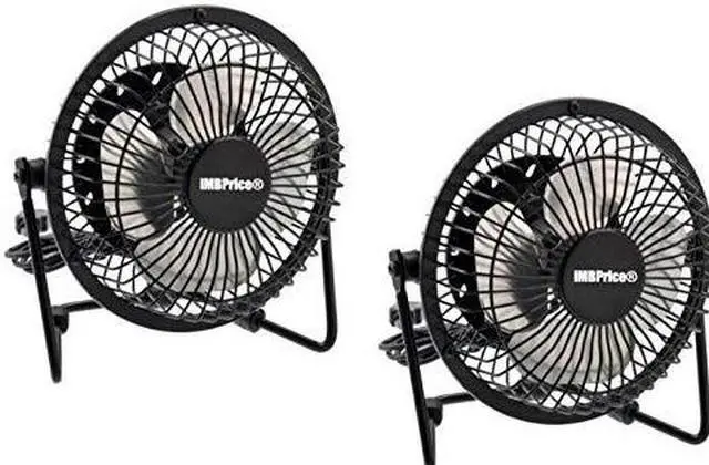 Main image of iMBAPrice (Pack of 2) 4" USB Mini Desktop Metal Fan with ON/OFF Switch for PC/Laptop (Black)