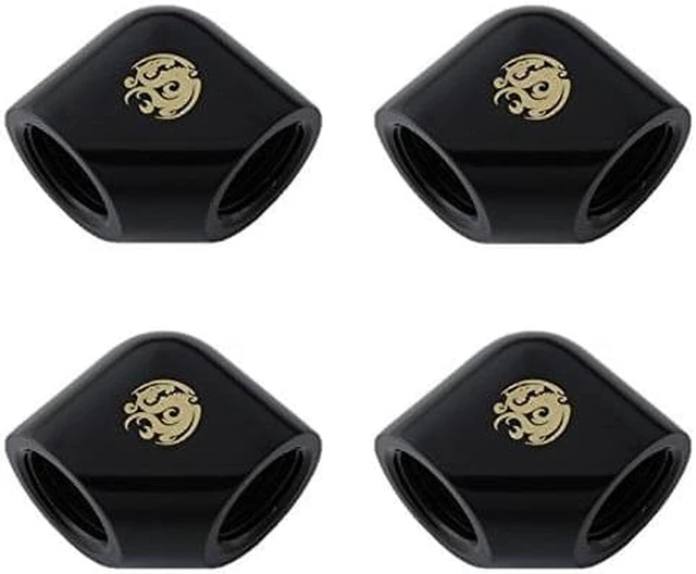 Alt view image 4 of 8 - Bitspower G1/4" Female to Female Extender Fitting, 90 Degree Angle, Matte Black, 4-pack