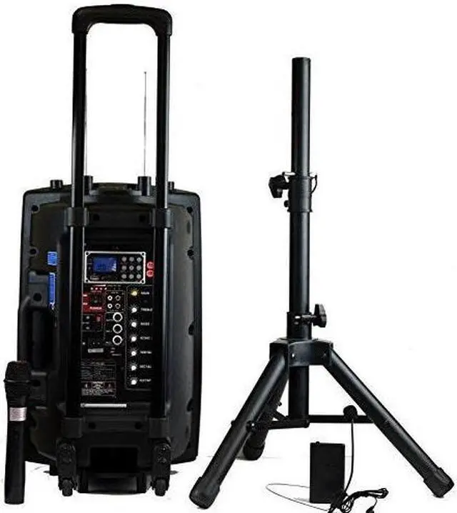 Main image of hisonic hs420 rechargeable portable pa system with dual wireless microphones with mp3 player/recorder, bluetooth connection and tripod included
