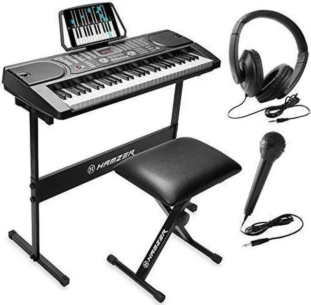 Alt view image 7 of 8 - Hamzer 61 Key Keyboard Piano with Built-In Speakers, Stand, Bench, Headphones, Microphone & Key Labels - Electronic Musical Keyboard Set for Beginners
