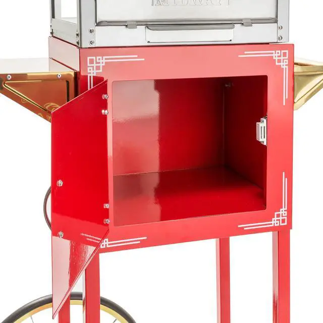 Alt view image 4 of 7 - Olde Midway Vintage Style Popcorn Machine Maker Popper with Cart and 6-Ounce Kettle - Red
