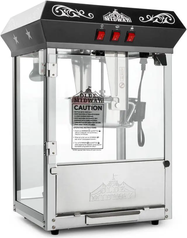 Main image of Olde Midway Bar Style Popcorn Machine Maker Popper with 10-Ounce Kettle - Black