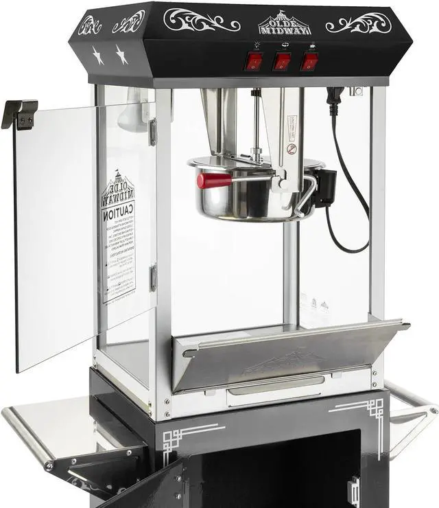 Alt view image 3 of 6 - Olde Midway Vintage Style Popcorn Machine Maker Popper with Cart and 8-Ounce Kettle - Black