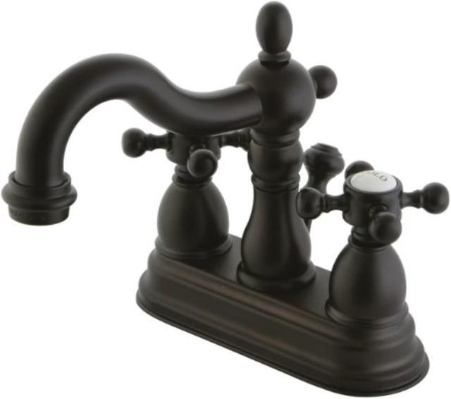 Main image of kingston brass kb1605bx heritage 4inch centerset lavatory faucet with metal cross handle, oil rubbed bronze