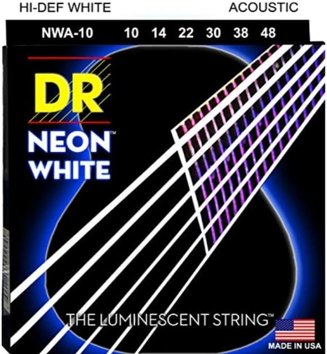 Main image of DR Strings Hi-Def NEON White Coated Acoustic Guitar Strings Lite (10-48)