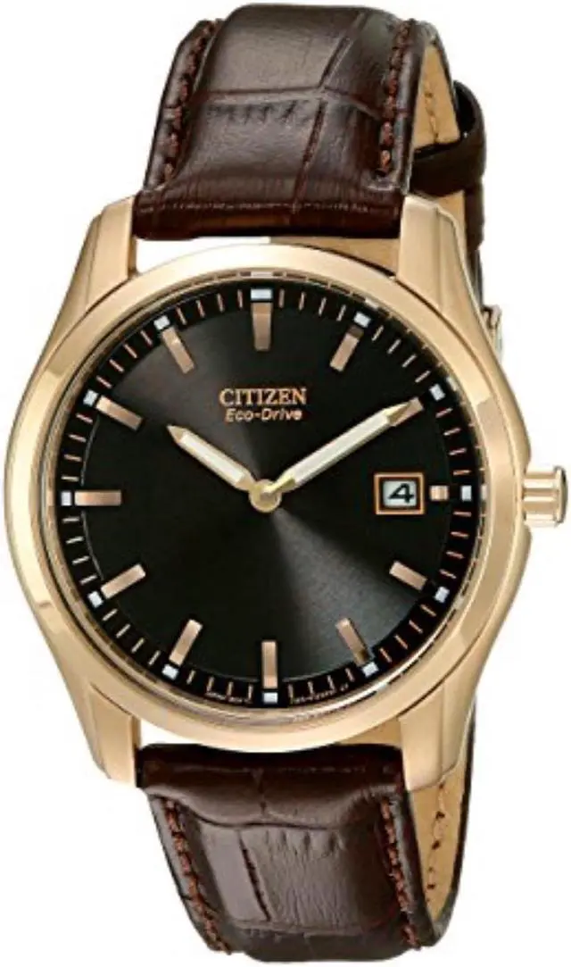 Alt view image 18 of 18 - Citizen Eco-Drive Mens Black Date Rose Gold Leather Watch AU1043-00E