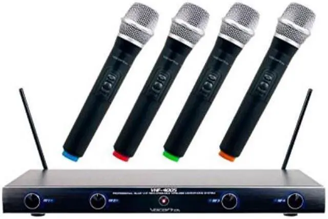Alt view image 8 of 14 - VocoPro VHF-4005 4 Channel Rechargeable VHF Wireless Mic System, 4x Mics, CH 2