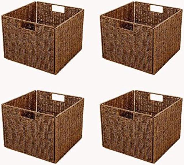 trademark innovations foldable storage basket with iron wire frame by set  of 4, brown 