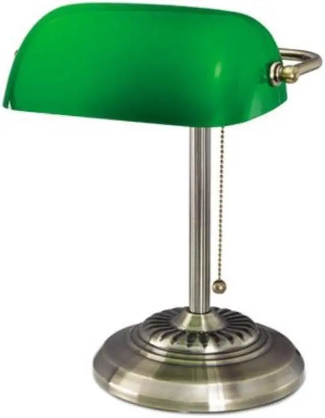 Alt view image 5 of 15 - Traditional Banker's Lamp, Green Glass Shade, Antique Brass Base, 14"h LMP557AB