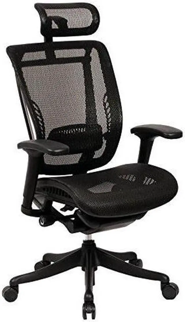 Alt view image 2 of 12 - GM Seating Enklave Black Mesh Executive Hi Swivel Chair with Headrest, Black Frame & Base - OEM
