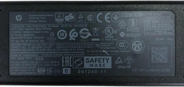 Alt view image 2 of 4 - Genuine HP 65W AC DC Adapter 693667-800 700393-001 709985-004 w/Cord OEM