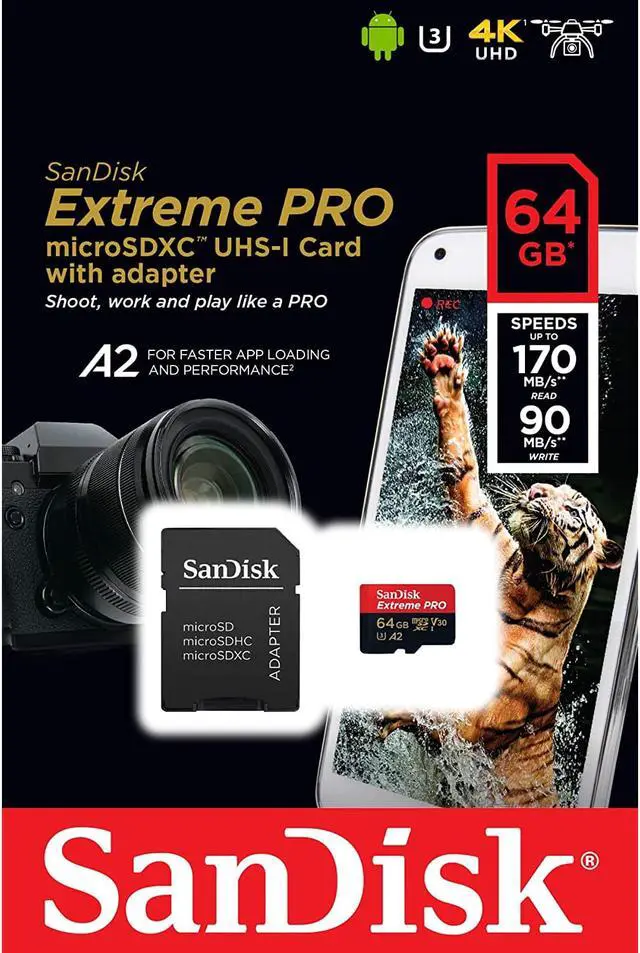 Alt view image 4 of 5 - SanDisk Extreme Pro MicroSDXC UHS-I U3 A2 V30 64GB + Adapter