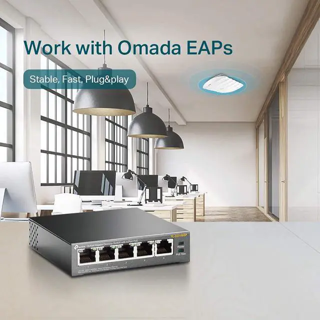 Alt view image 5 of 5 - TP-Link 5 Port Gigabit PoE Switch | 4 Port PoE 56W | 802.3af Compliant | Shielded Ports | Traffic Optimization | Plug and Play | Sturdy Metal (TL-SG1005P)