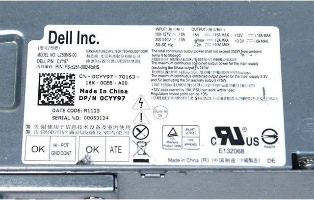 Alt view image 2 of 4 - Dell 7GC81 Optiplex 390 790 990 DT 250W Power Supply H250AD-00 D250A005L