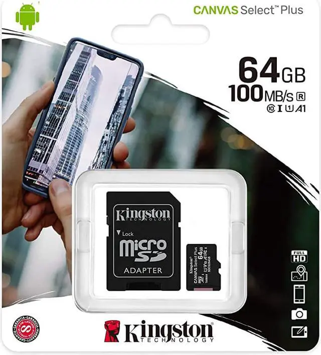 Alt view image 3 of 6 - Kingston 64GB microSDHC Canvas Select Plus 100MB/s Read A1 Class 10 UHS-I Memory Card + Adapter (SDCS2/64GB)